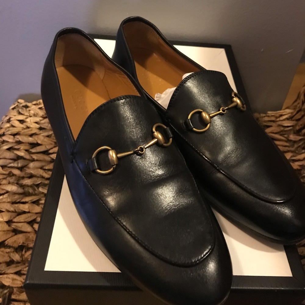 Gucci Black Leather Horsebit Loafers with Gold Hardware